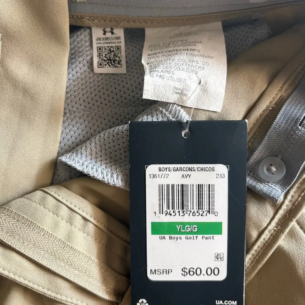 NWT Under Armour Boy's Golf Pants Youth L Breathable Lightweight Performance
